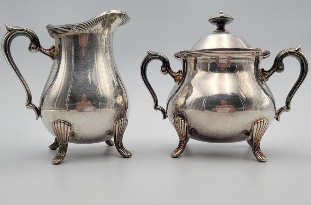 Vintage Towle Silverplate Creamer & Sugar Bowl Set #2853/#2854 with Lid Rare